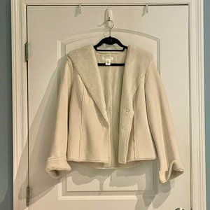 White House Black Market cream faux suede fur coat